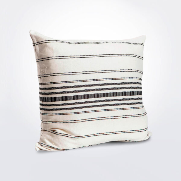 Black and white striped pillow cover product photo.