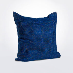 Shiny blue pillow cover product photo.