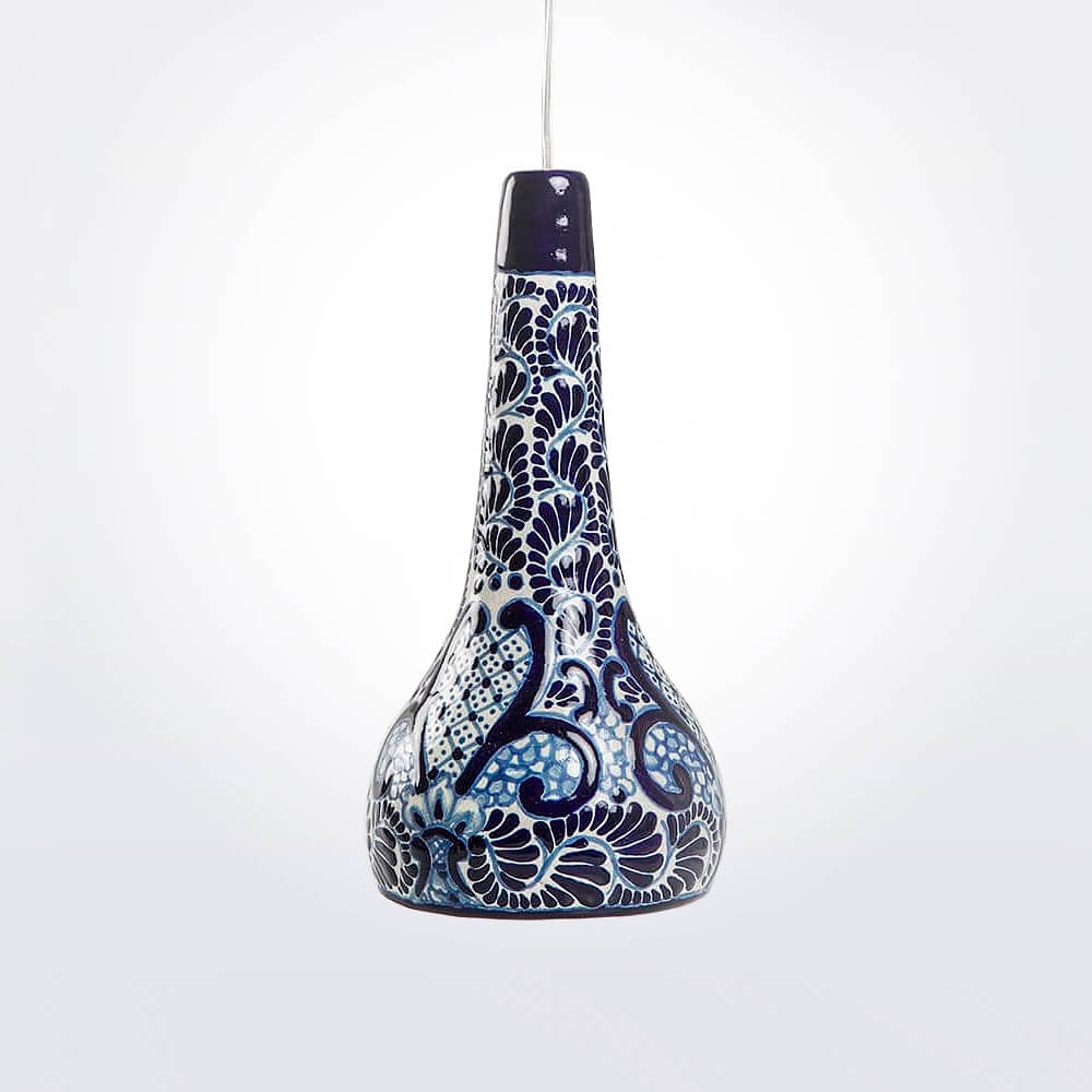 Talavera style pendant lamp product photo.
