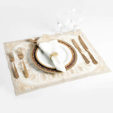 Golden Embroidered Napkin and Placemat Set