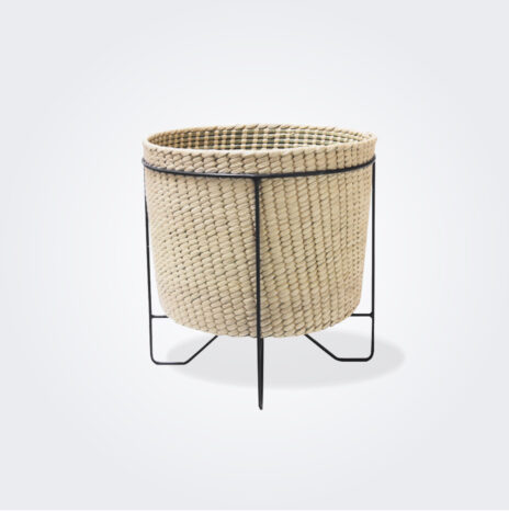 Small Palm Leaf Basket with Black Stand