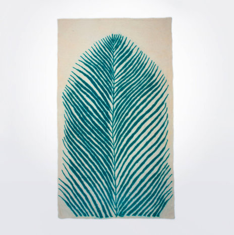 Natural & Turquoise Leaf Wool Rug
