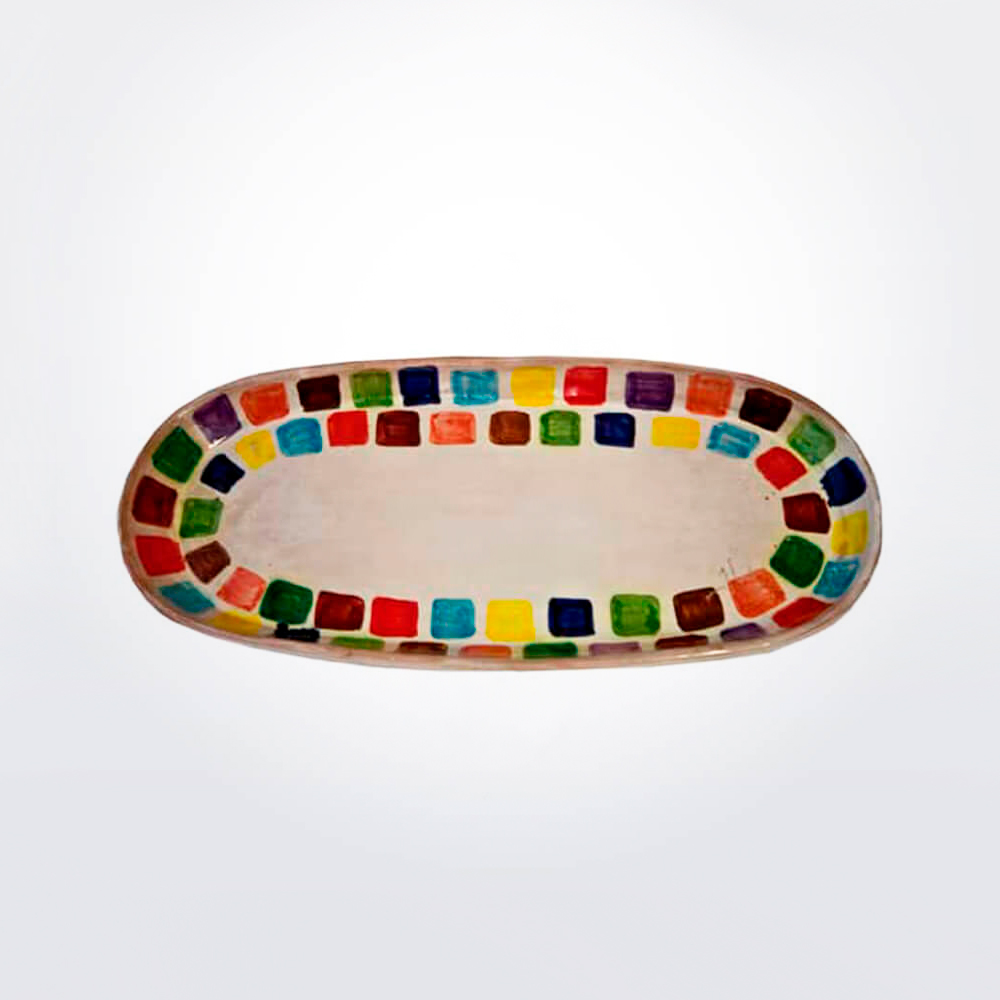 Oval ceramic tray with white background.