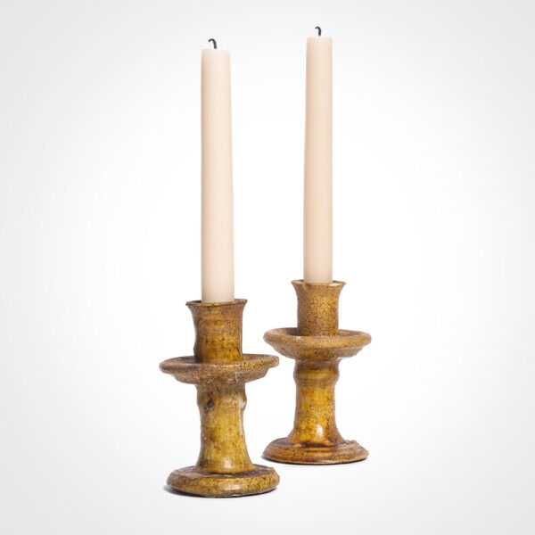 Yellow Glazed Tamegroute Candle Holder Set product picture.