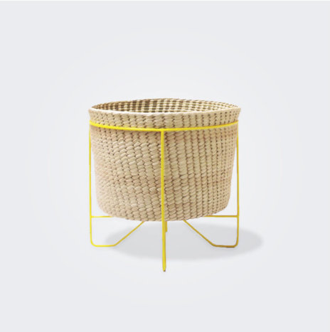 Small Palm Leaf Basket with Yellow Stand