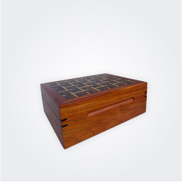 Dark wood tea storage box product picture.