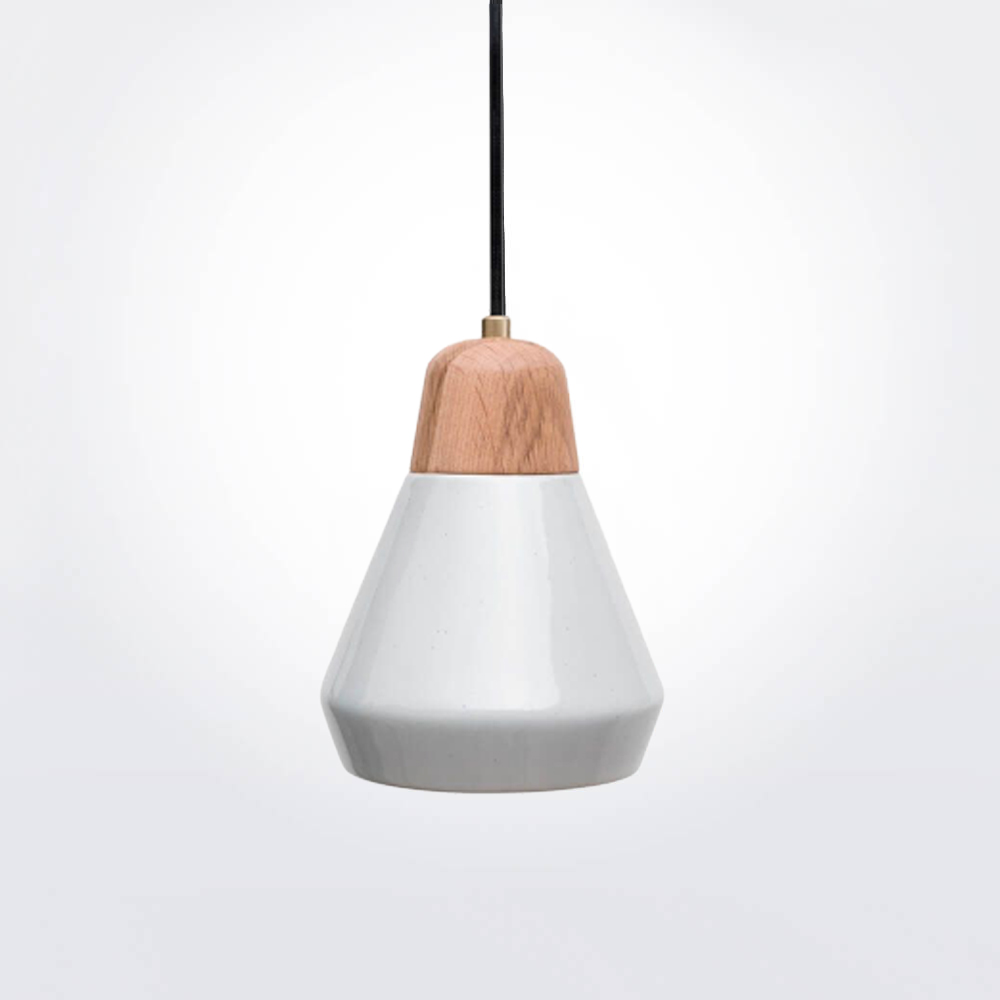 White Ceramic and Wood Pendant Lamp