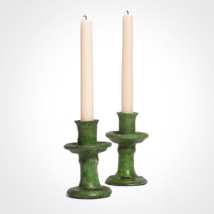 Green tamegroute glazed candle holder set product picture.