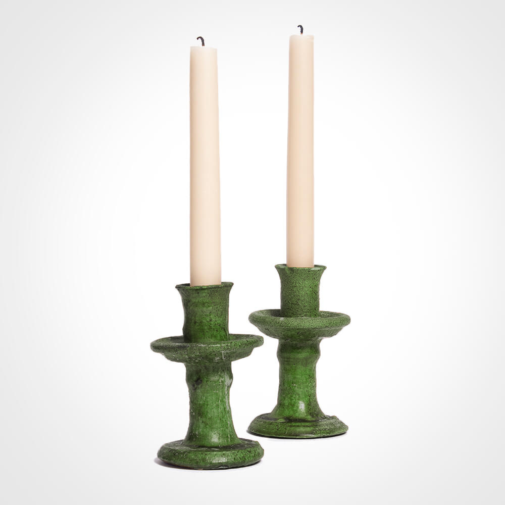 Green Glazed Tamegroute Candle Holder Set