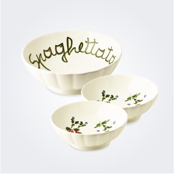 White Italian pottery spaghetti bowl set product picture.