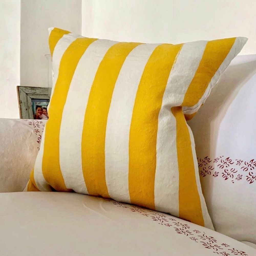 Yellow Striped Linen Pillow Cover 001