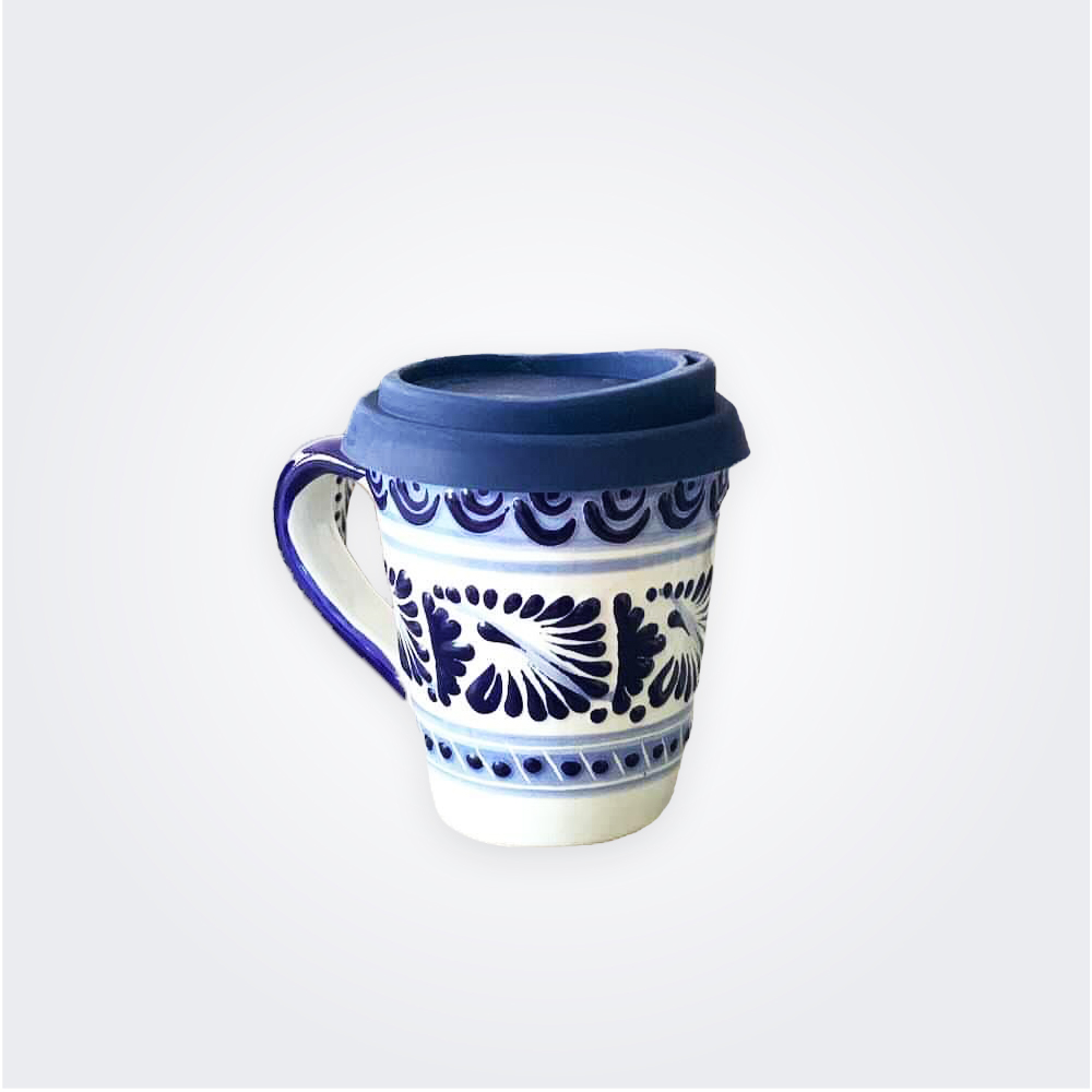 Blue Talavera pottery coffee mug product picture.