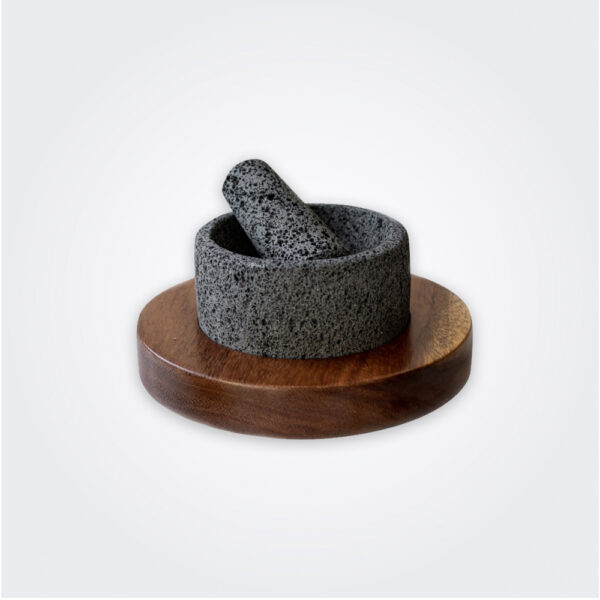 Molcajete with wood base product picture.