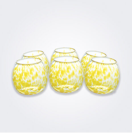Yellow Dots Stemless Wine Glass Set