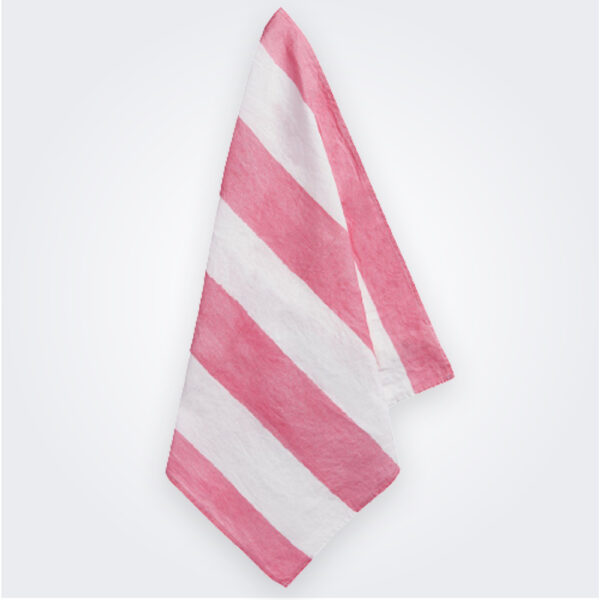 Pink striped linen napkin product picture.