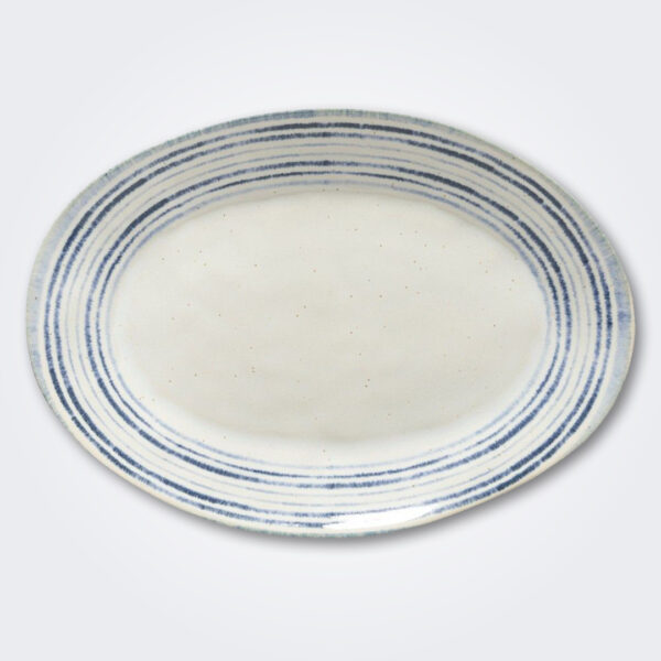 Blue rim oval platter product picture.