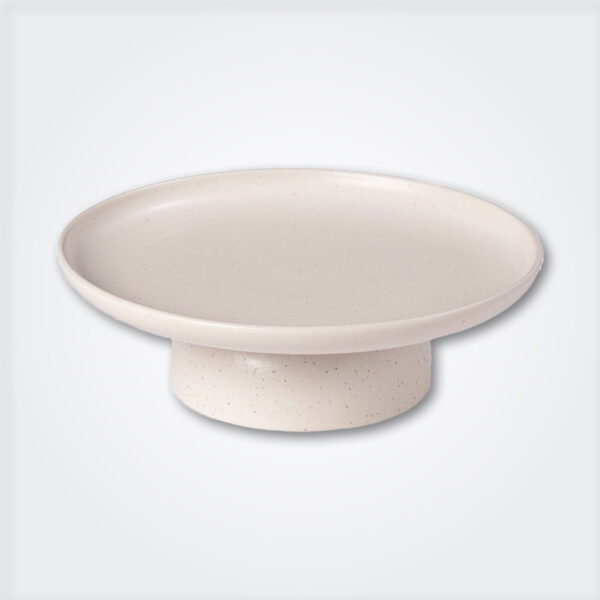 Cream stoneware cake stand product picture.