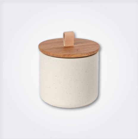 Medium Stoneware Canister With Wood Lid
