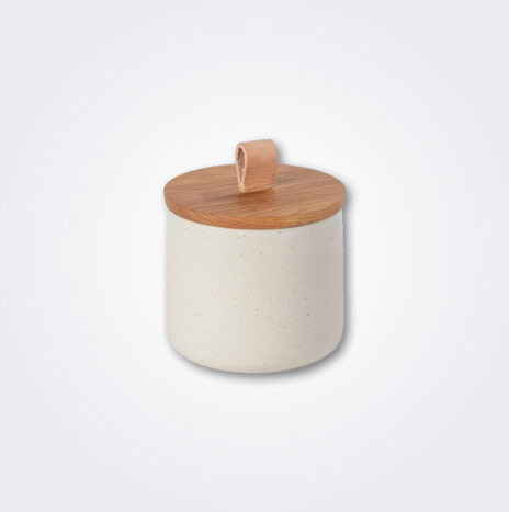Small Stoneware Canister With Wood Lid