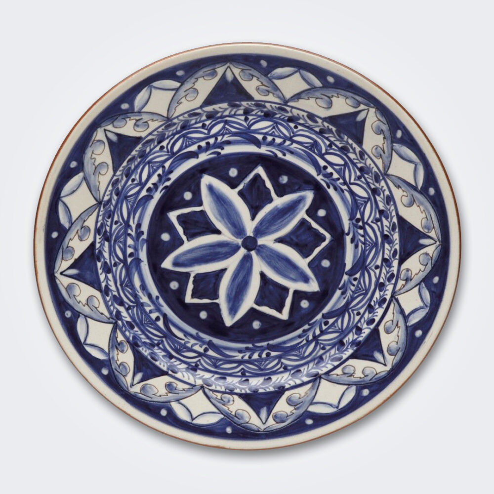 Blue Flower Round Terracotta Platter 1