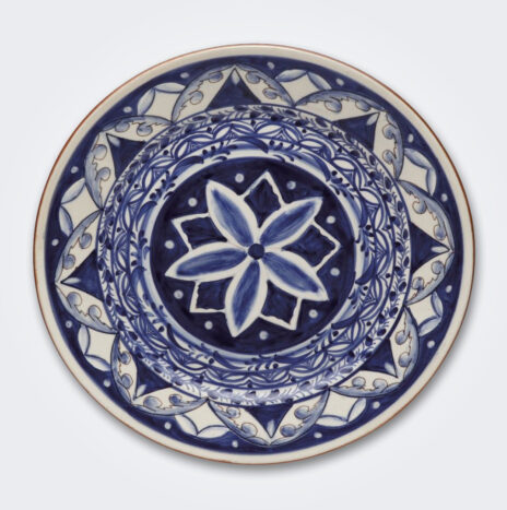 Blue and White Floral Round Terracotta Platter