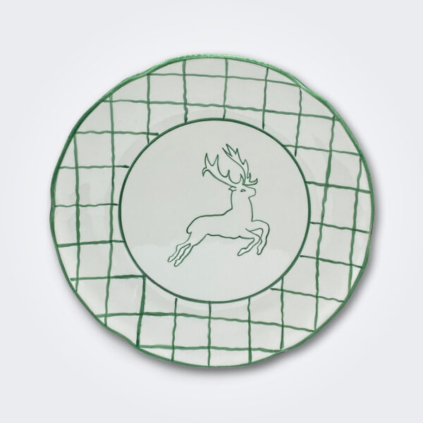 Green checkered rims dinner plate product picture.