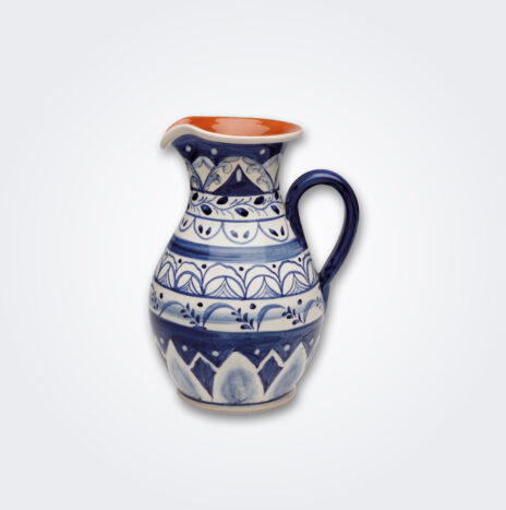 Large Blue and White Floral Terracotta Pitcher