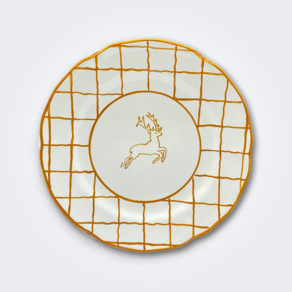 Yellow checkered rims dinner plate set