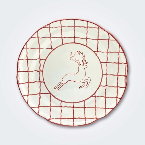 Red Checkered rims dinner plate product picture.