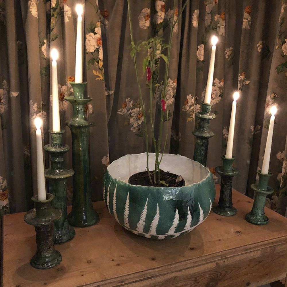 green glazed tamegroute candle holder set