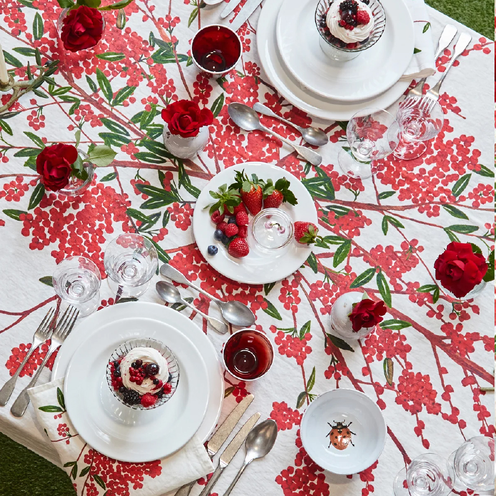 Medium Red Berries Linen Tablecloth 2