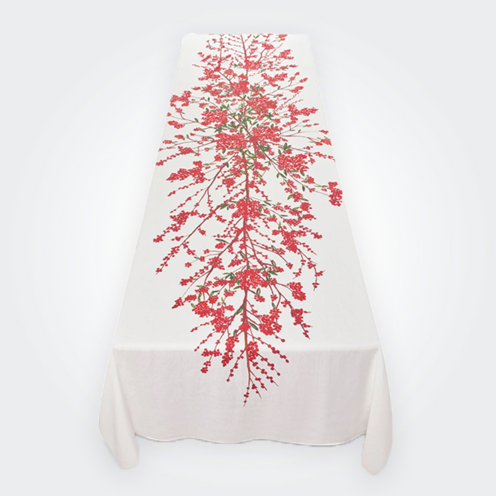 Medium Red Berries Linen Tablecloth